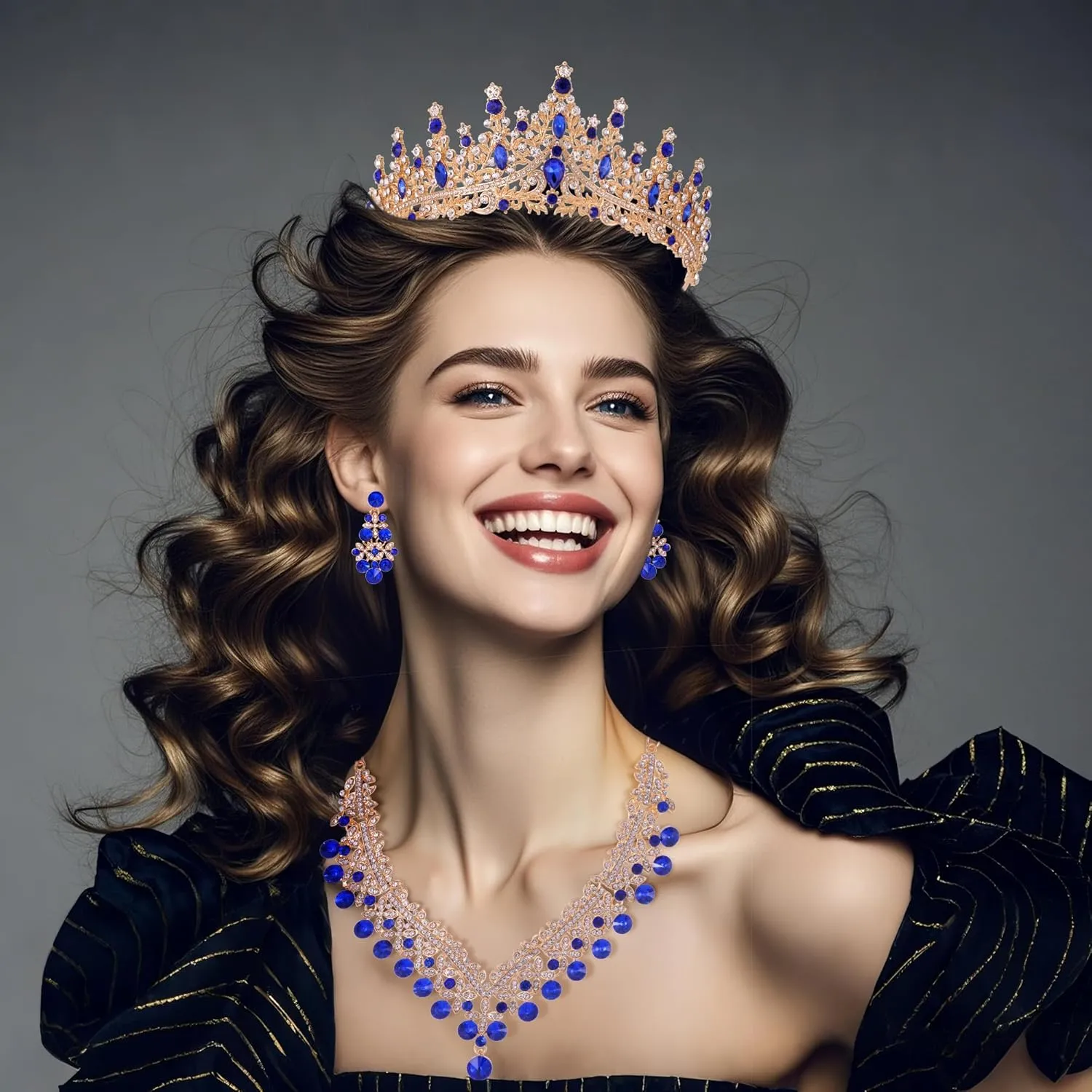 Kamirola Tiaras and Crowns for Women,Tiaras Earrings Necklace, Crystal Bridal Jewelry Set, Costume Party Halloween Prom Pageant Jewelry for Women(TR43)