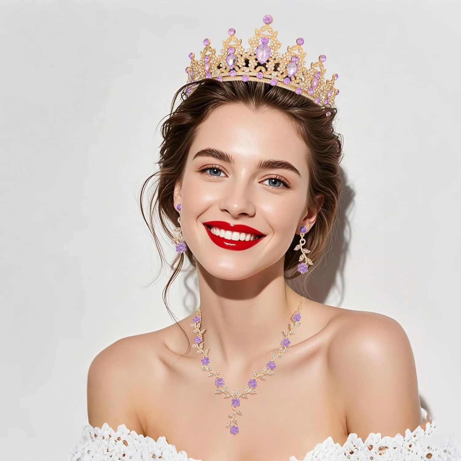 Kamirola Tiaras and Crowns for Women,Tiaras Earrings Necklace, Crystal Bridal Jewelry Set, Costume Party Halloween Prom Pageant Jewelry for Women(TR45)
