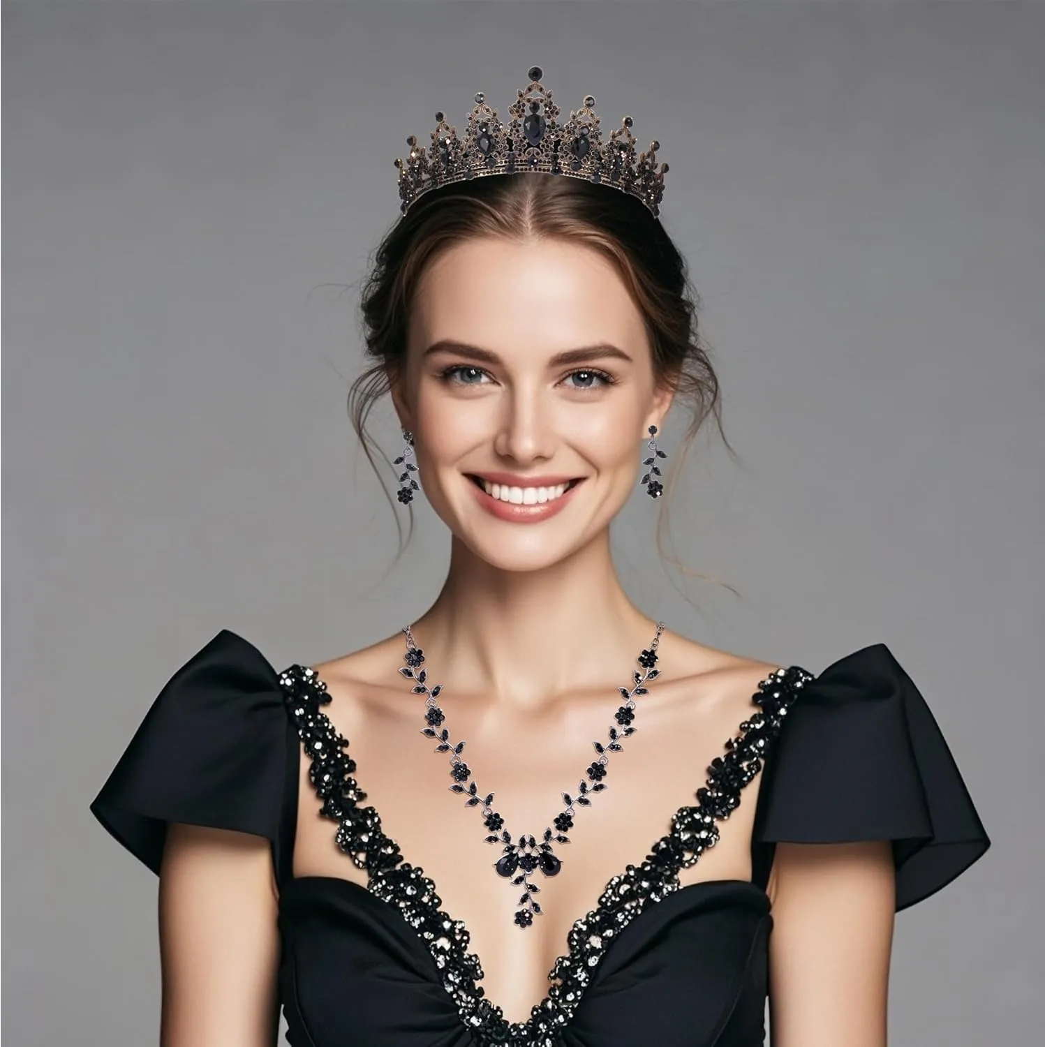 Kamirola Tiaras and Crowns for Women,Tiaras Earrings Necklace, Crystal Bridal Jewelry Set, Costume Party Halloween Prom Pageant Jewelry for Women(TR45)