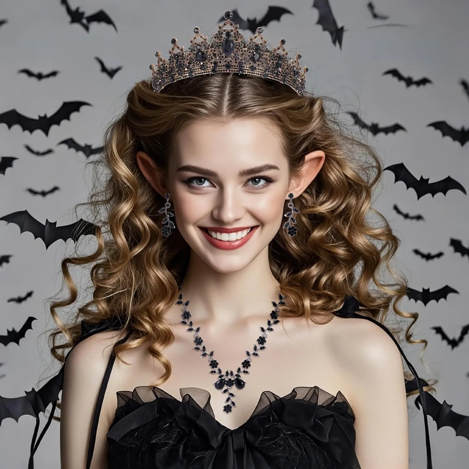 Kamirola Tiaras and Crowns for Women,Tiaras Earrings Necklace, Crystal Bridal Jewelry Set, Costume Party Halloween Prom Pageant Jewelry for Women(TR45)