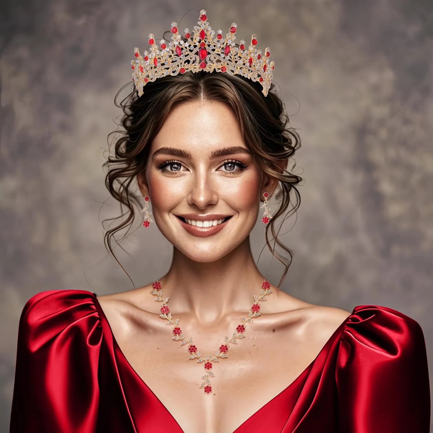 Kamirola Tiaras and Crowns for Women,Tiaras Earrings Necklace, Crystal Bridal Jewelry Set (TR48)