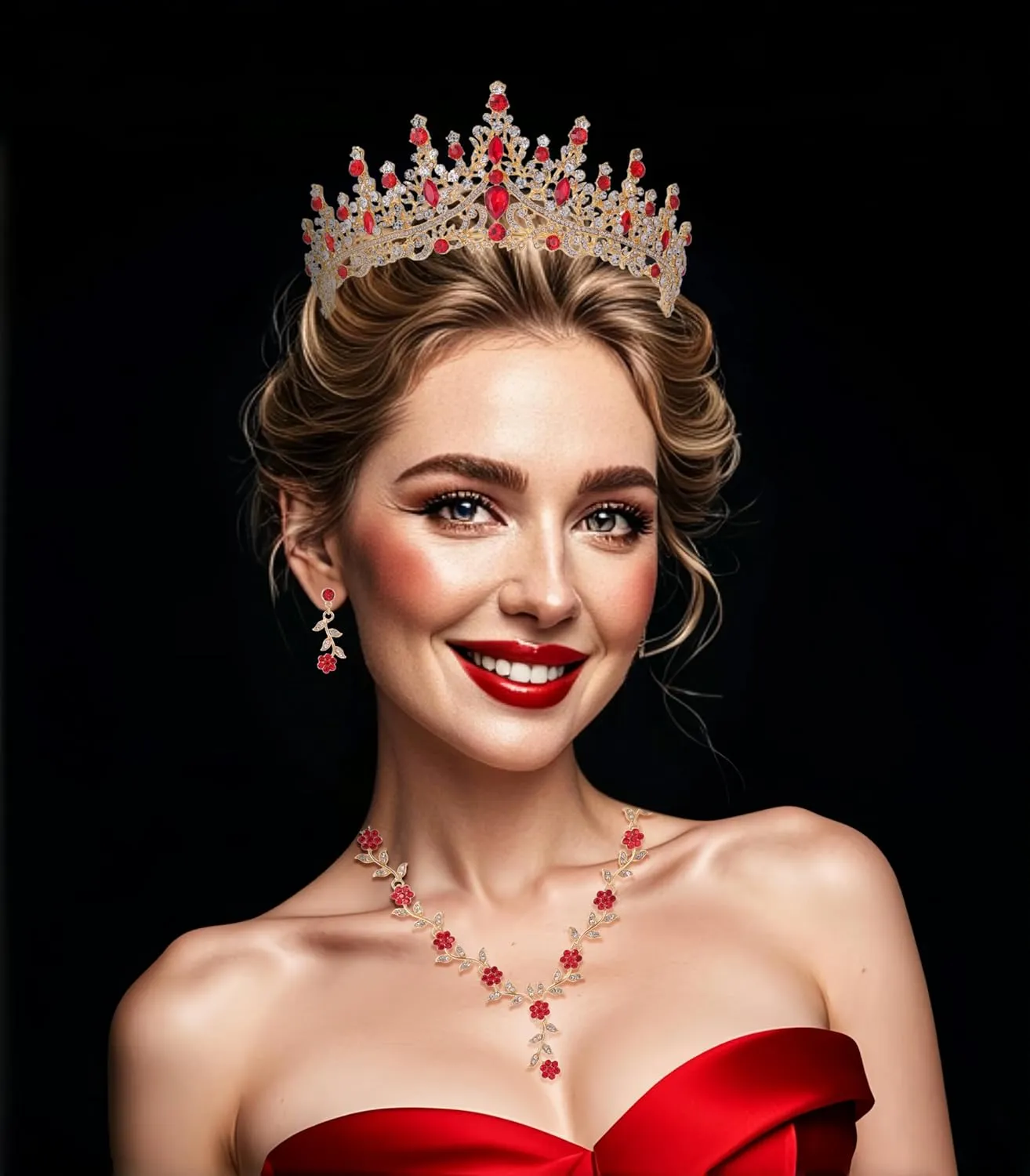 Kamirola Tiaras and Crowns for Women,Tiaras Earrings Necklace, Crystal Bridal Jewelry Set (TR48)
