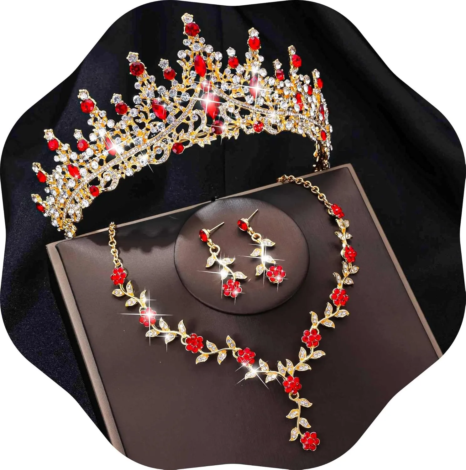 Kamirola Tiaras and Crowns for Women,Tiaras Earrings Necklace, Crystal Bridal Jewelry Set (TR48)