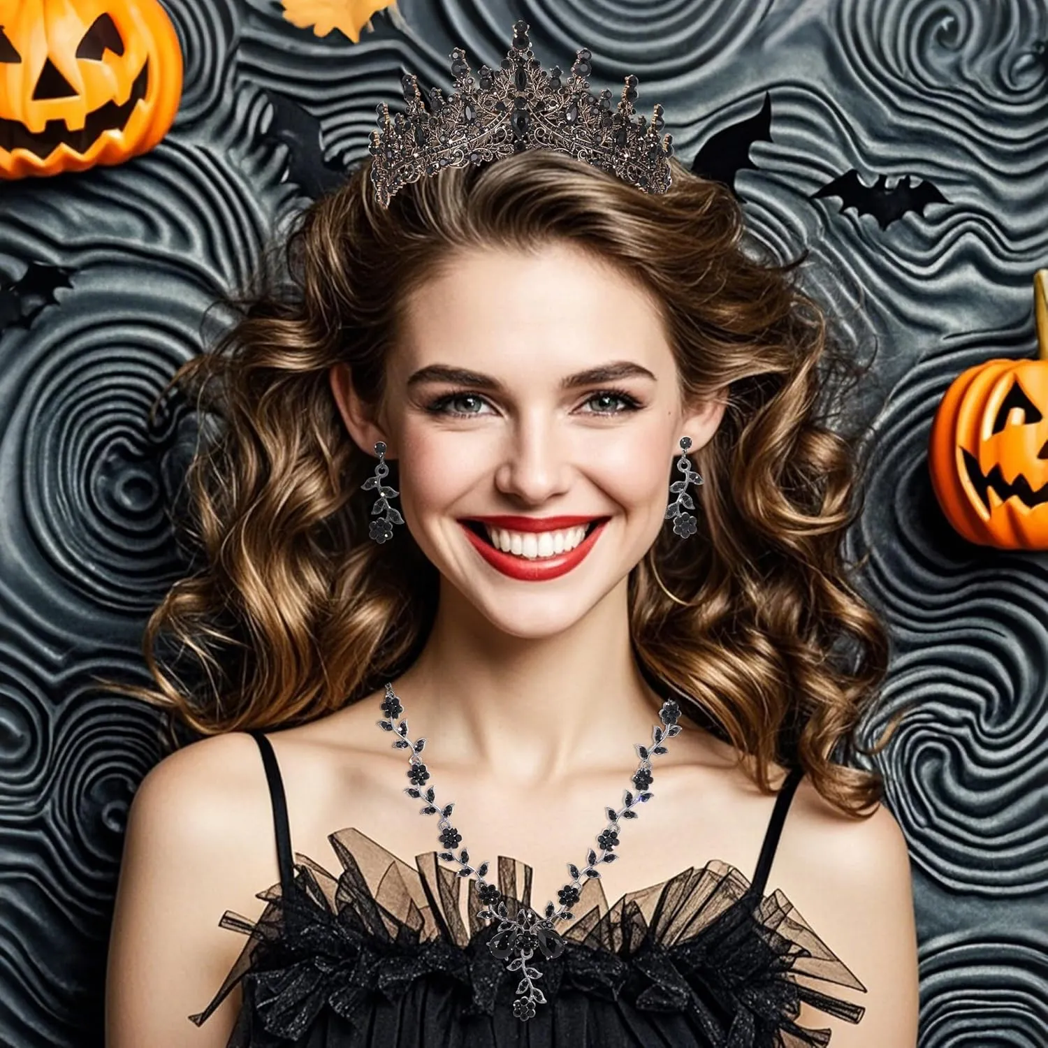 Kamirola Tiaras and Crowns for Women,Tiaras Earrings Necklace, Crystal Bridal Jewelry Set (TR48)