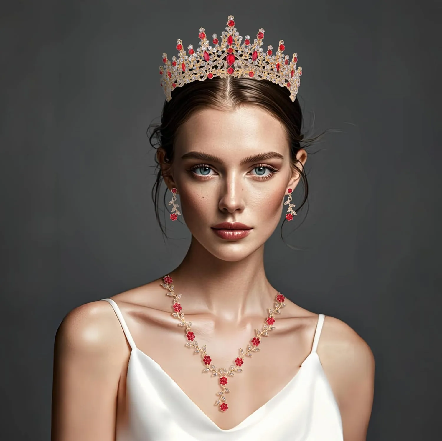 Kamirola Tiaras and Crowns for Women,Tiaras Earrings Necklace, Crystal Bridal Jewelry Set (TR48)