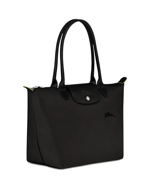 Le Pliage Medium Green Shoulder Bag Made from Longchamp Recycled Material , color Black