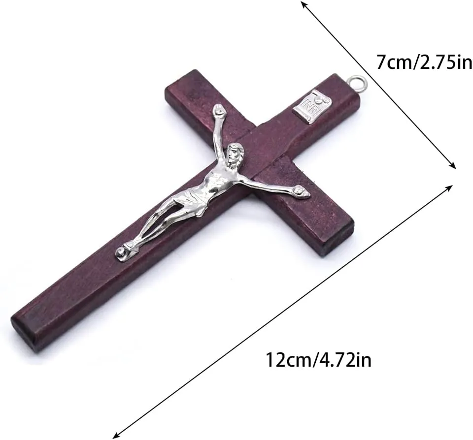Mens Womens Catholic Gift Handmade in The Holy Land Wood Natural Cross Crucifix Prayer and Holding Cross Necklace Pendant for Religious Gatherings and Churches 7cmx12cm (Win Red)