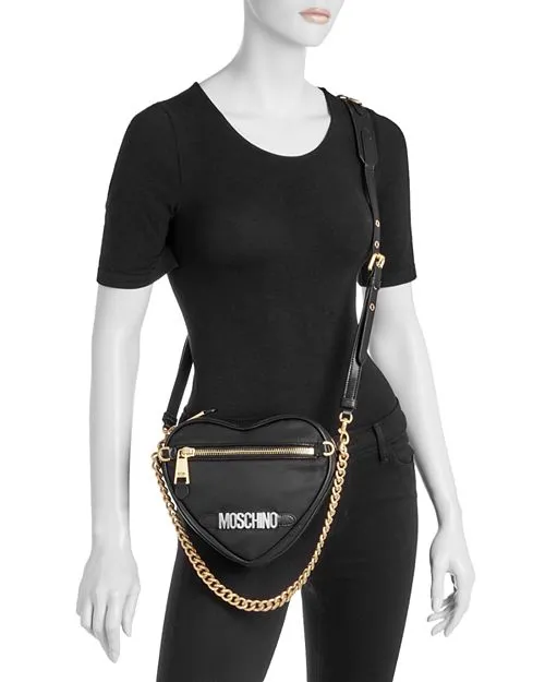 Moschino Nylon Heart Crossbody Bag, Black