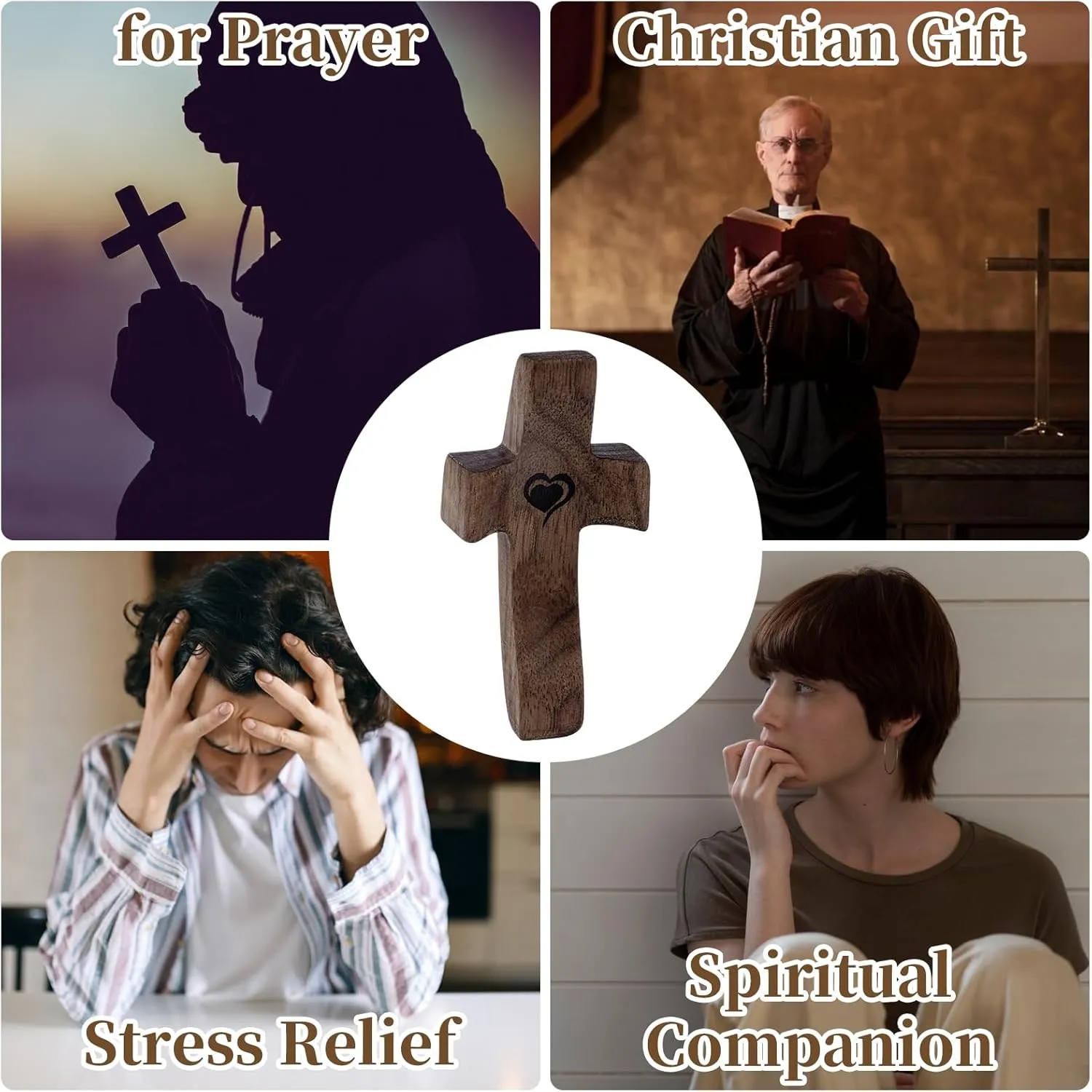 MUFEIRUO Cross My Heart Wooded Cross,10 Pieces Mini Handheld Cross,Relieve Anxiety Comfort Cross for Prayer,Encouragement Gift Perfect Baptism or First Communion Gift for Boys and Girls, black