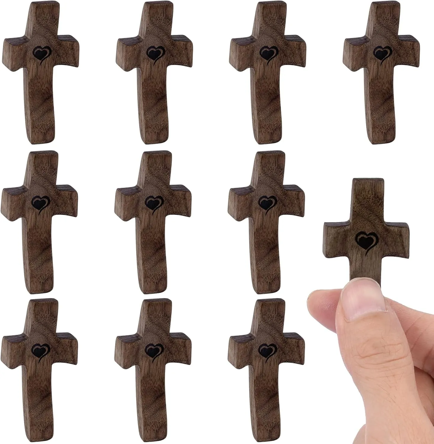 MUFEIRUO Cross My Heart Wooded Cross,10 Pieces Mini Handheld Cross,Relieve Anxiety Comfort Cross for Prayer,Encouragement Gift Perfect Baptism or First Communion Gift for Boys and Girls, black