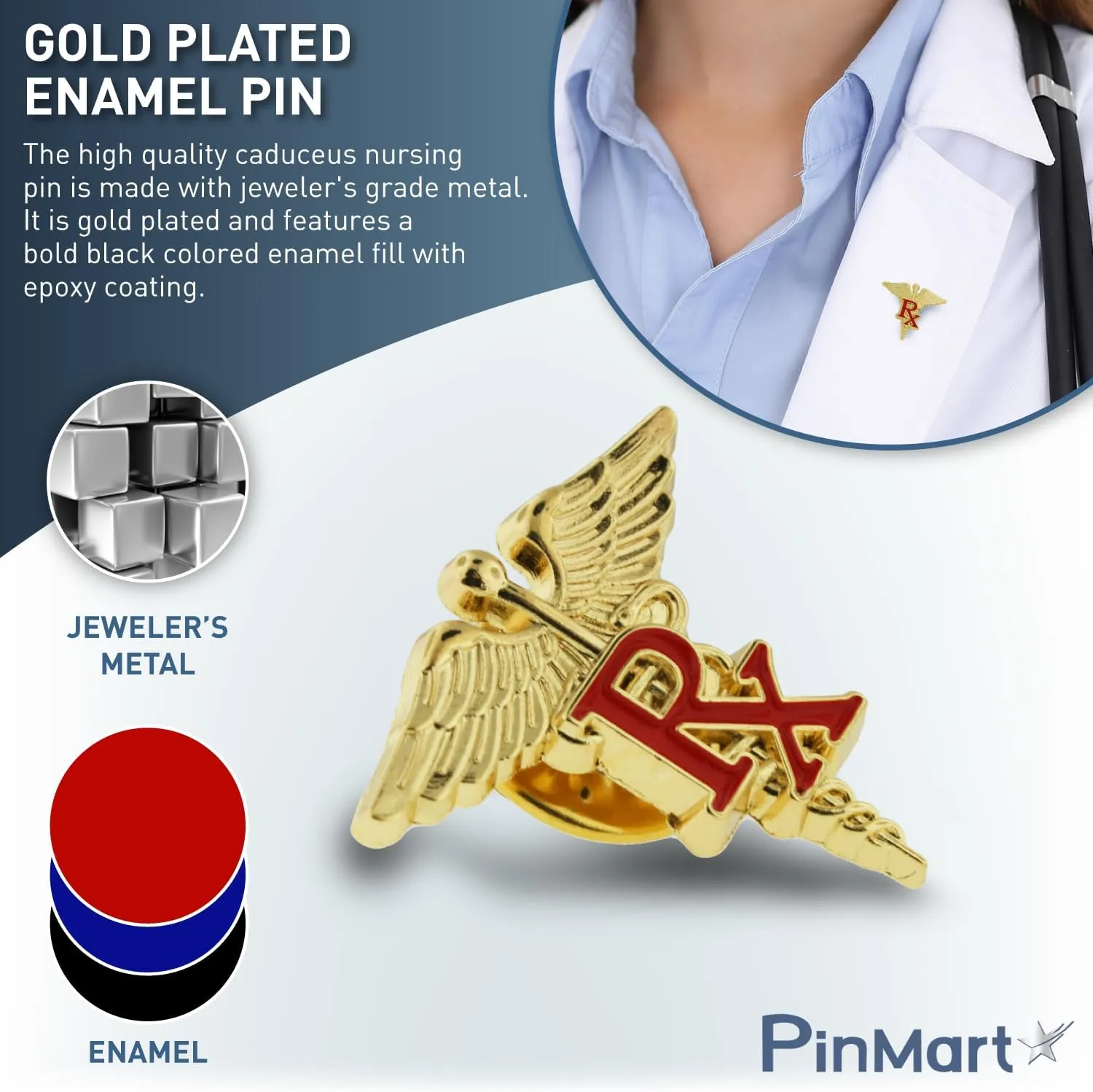 PinMart Caduceus Enamel Lapel Pin
