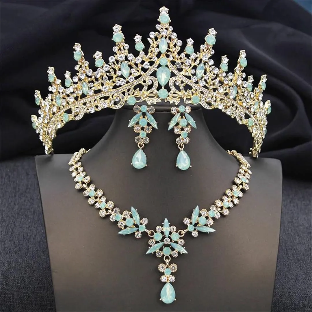Princess Wedding Crown And Necklace Earring Set Bridal Tiaras And Crowns For Party Bride Jewelry Sets Costume Accessories