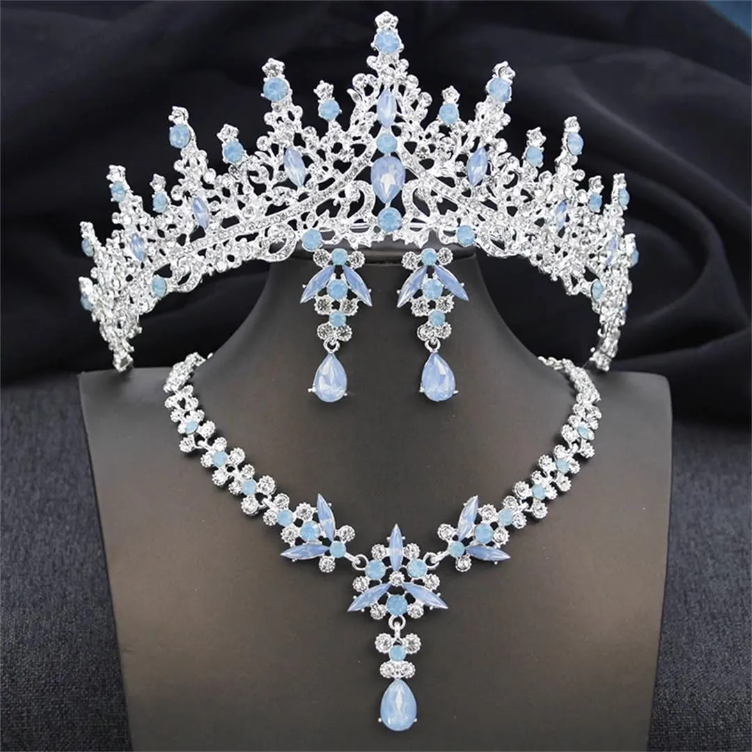 Princess Wedding Crown And Necklace Earring Set Bridal Tiaras And Crowns For Party Bride Jewelry Sets Costume Accessories