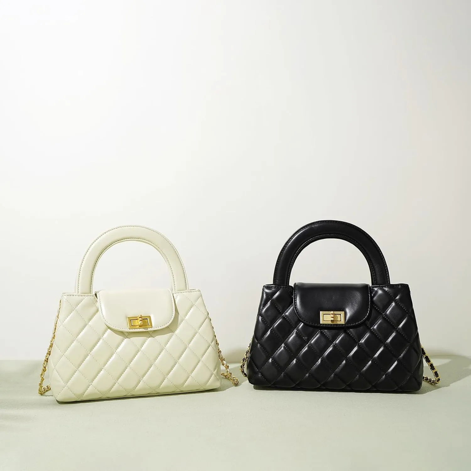 Quilted Leather Crossbody Bags for Women with Chain Strap Trendy Small Flap Handbag,Beige