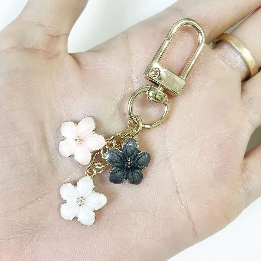 Rose Flower Keychain 3pcs Set Mini Flower Key Chain for Women Bag Charm