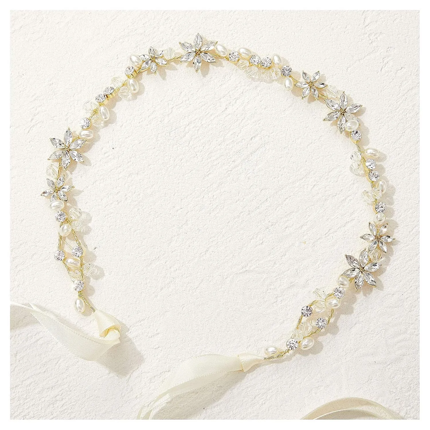 SWEETV Gold Flower Girl Headpiece for Wedding Crystal Floral Girls Headband Princess Hair Accessories for Birthday Party, Photography