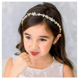 SWEETV Gold Flower Girl Headpiece for Wedding Crystal Floral Girls Headband Princess Hair Accessories for Birthday Party, Photography