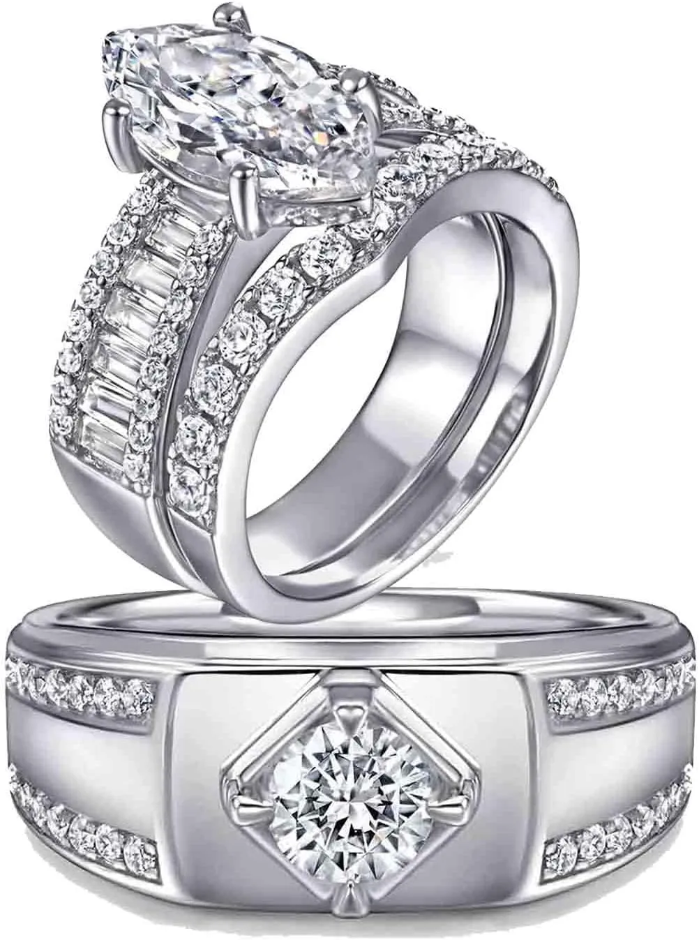 TWO RINGS Wedding Ring Sets His And Hers Promise Ring Couples Bridal Sets Women S925 Sterling Silve Moissanite Man Wedding Bands