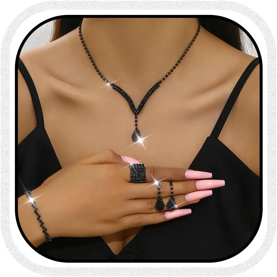 Unicra Bridal Wedding Jewelry Set Silver Rhinestone Necklace Earrings Sets Formal Costume Jewelry for Women and Brides