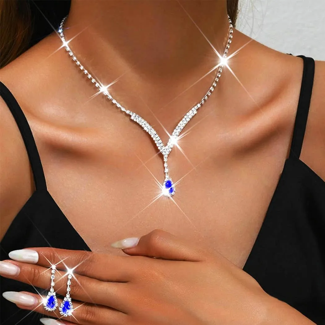 Unicra Bridal Wedding Jewelry Set Silver Rhinestone Necklace Earrings Sets Formal Costume Jewelry for Women and Brides