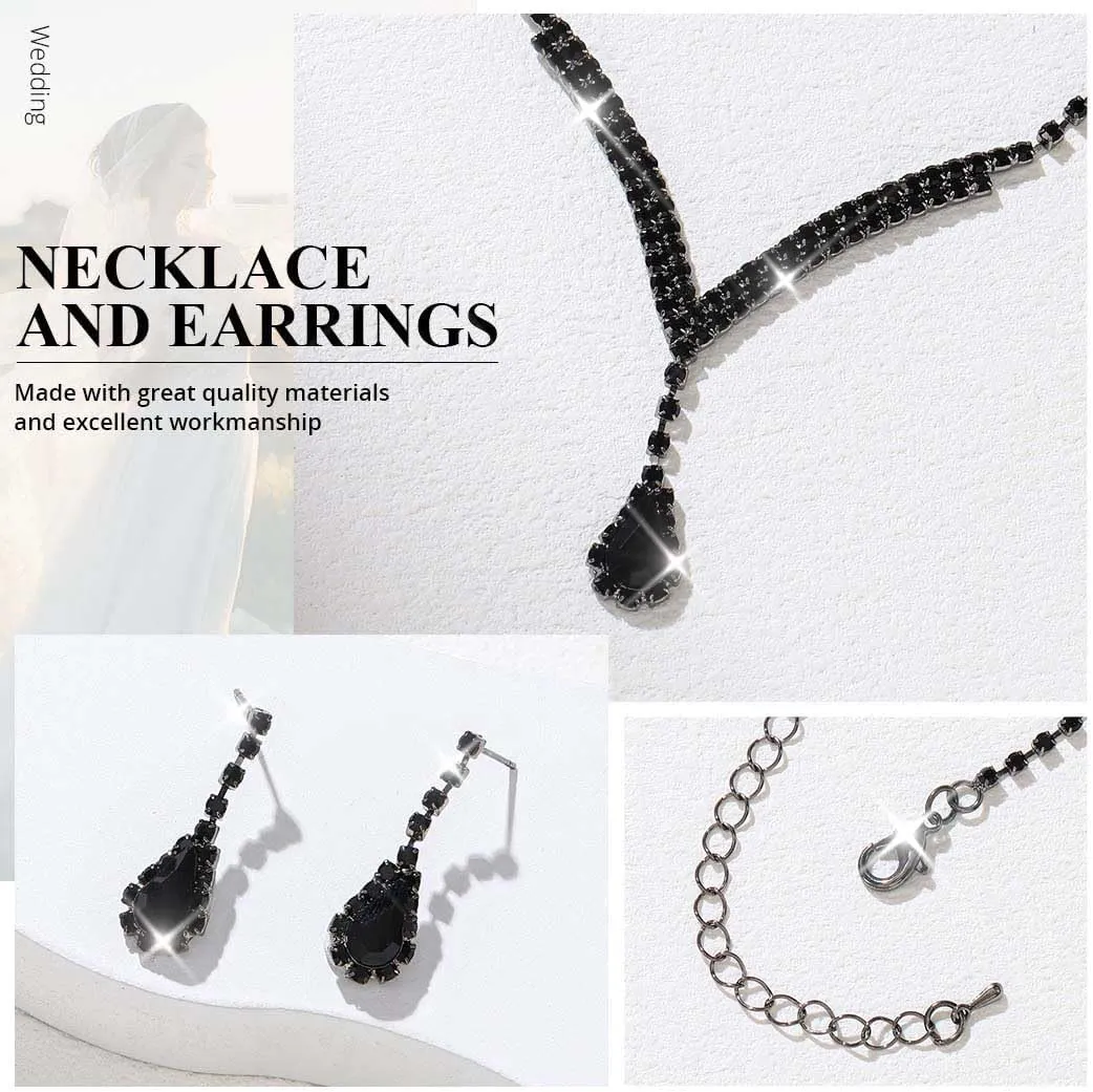 Unicra Bridal Wedding Jewelry Set Silver Rhinestone Necklace Earrings Sets Formal Costume Jewelry for Women and Brides