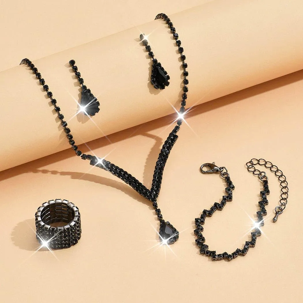 Unicra Bridal Wedding Jewelry Set Silver Rhinestone Necklace Earrings Sets Formal Costume Jewelry for Women and Brides
