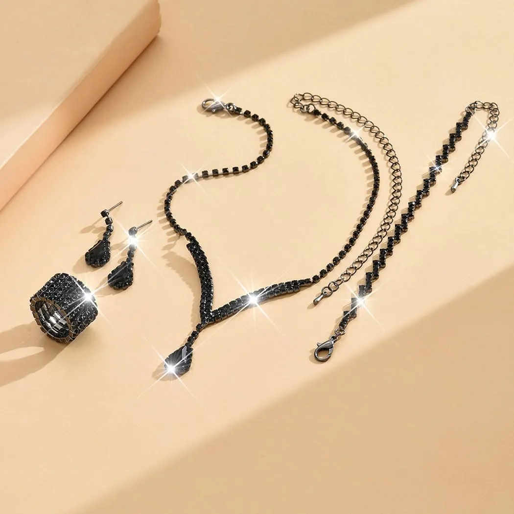 Unicra Bridal Wedding Jewelry Set Silver Rhinestone Necklace Earrings Sets Formal Costume Jewelry for Women and Brides