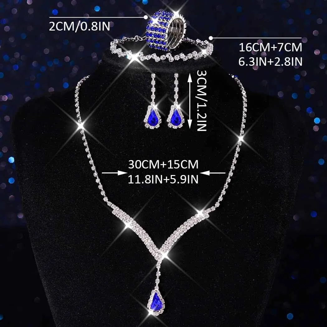 Unicra Bridal Wedding Jewelry Set Silver Rhinestone Necklace Earrings Sets Formal Costume Jewelry for Women and Brides