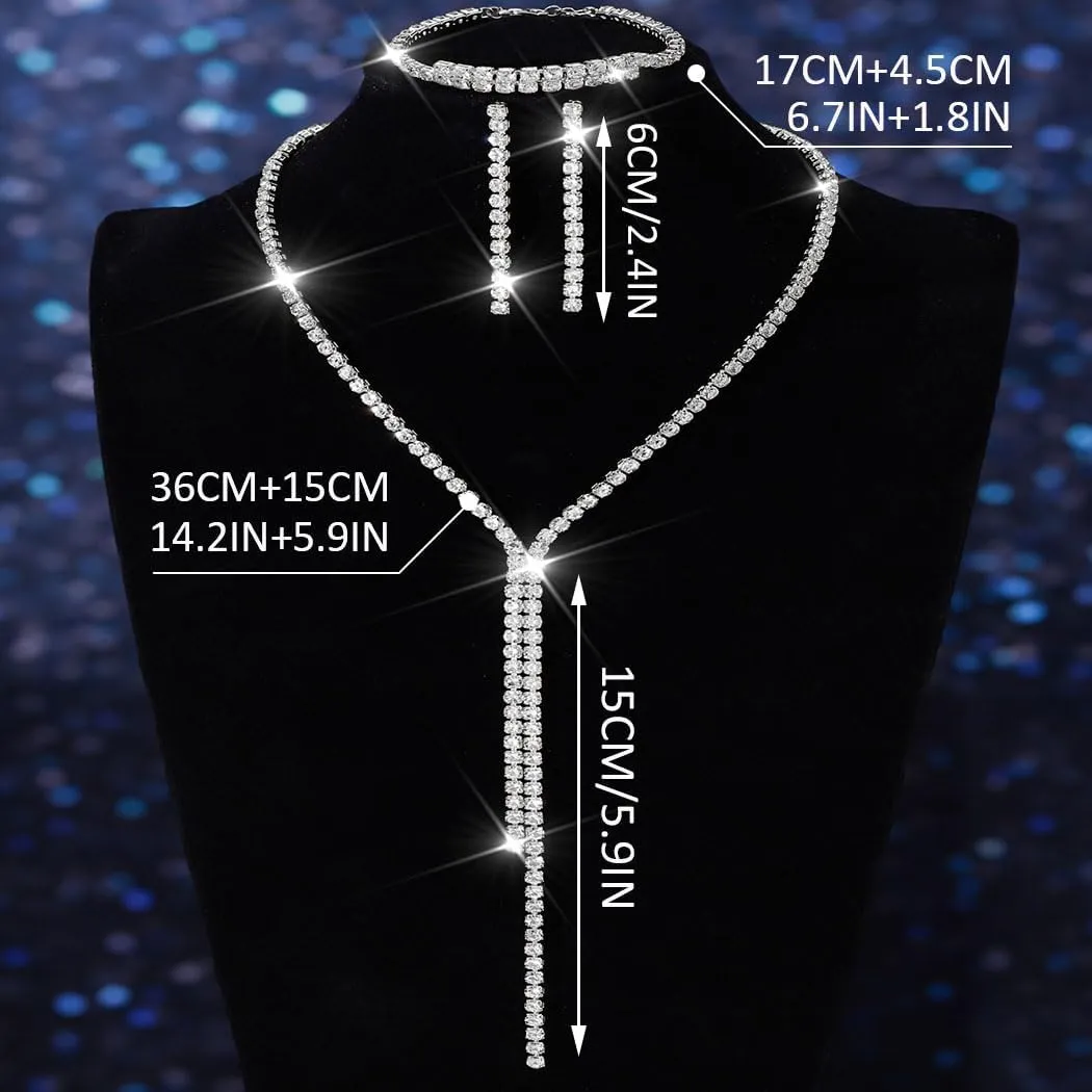 Unicra Silver Bridal Wedding Jewelry Sets Rhinestone Necklace Earrings Bracelet Set Prom Formal Costume Jewelry Sets for Women and Brides
