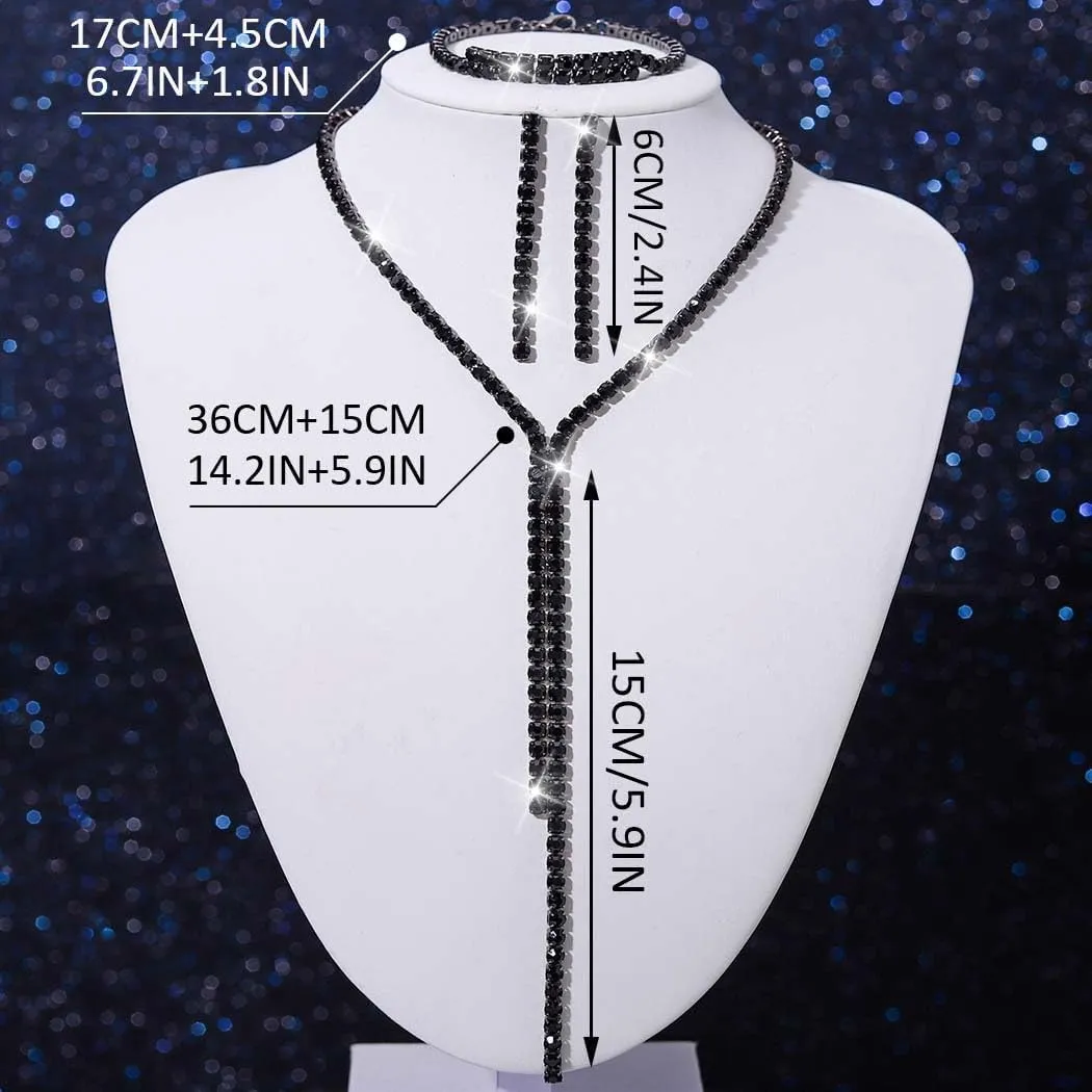 Unicra Silver Bridal Wedding Jewelry Sets Rhinestone Necklace Earrings Bracelet Set Prom Formal Costume Jewelry Sets for Women and Brides