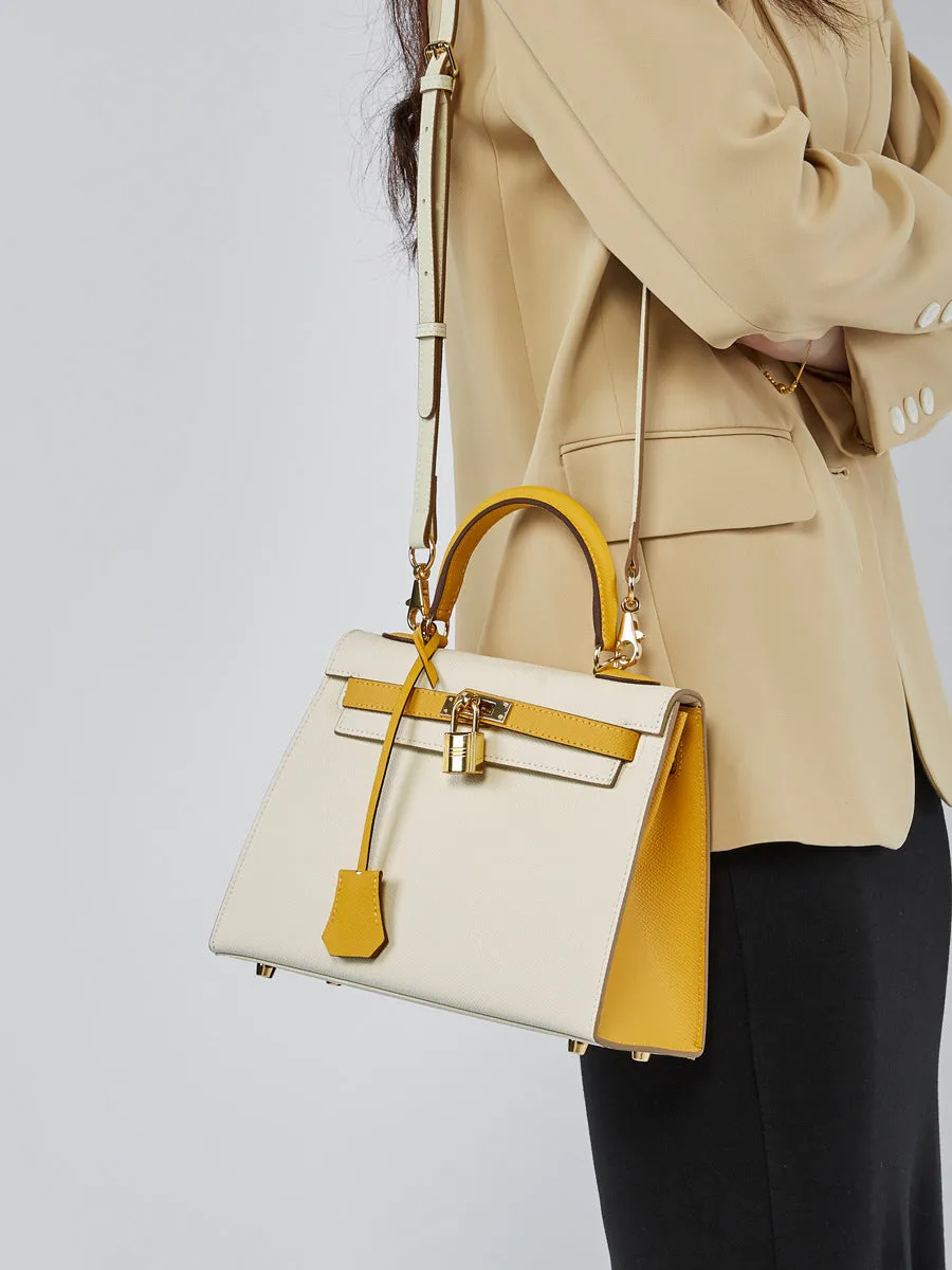 Women Fashion Color Matching Cowhide Purse