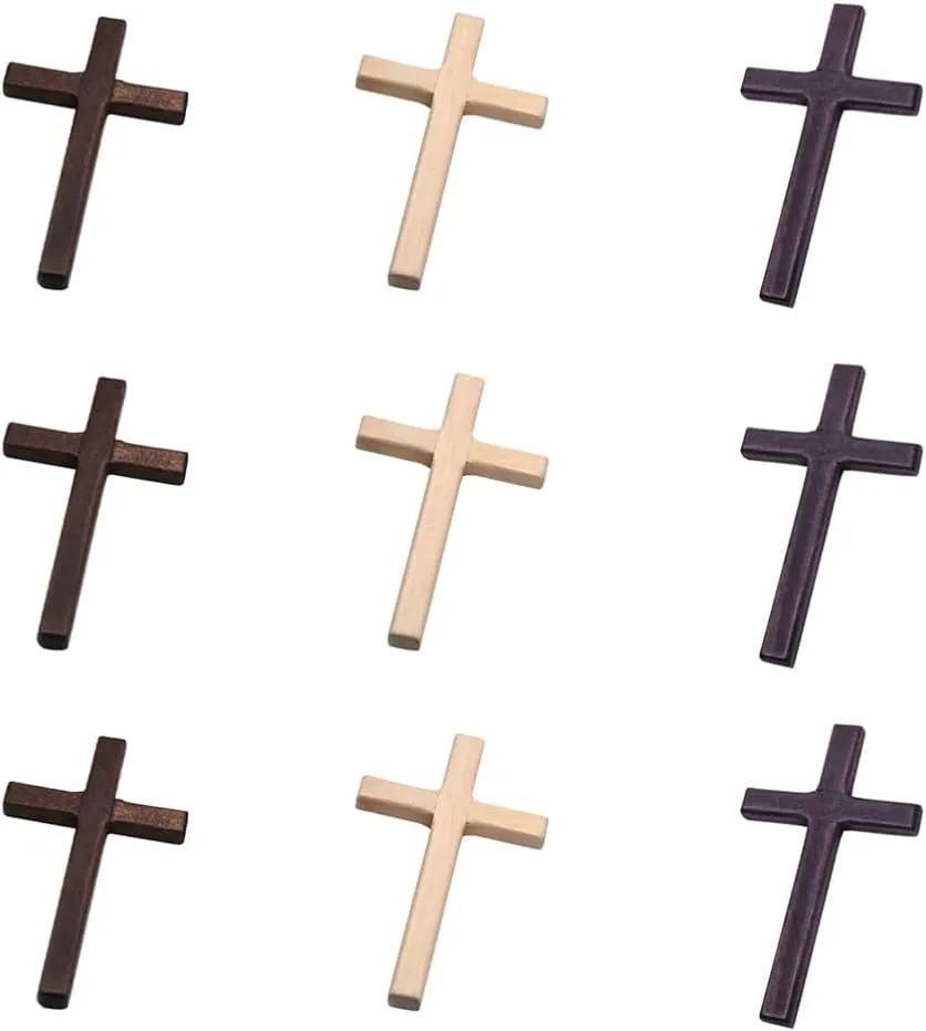 Wooden Cross Small Crosses Ornaments: 9Pcs Wooden Crosses Charms Desktop Catholic Cross Religious Prayer Handheld Charms for DIY Crafts Church Decor